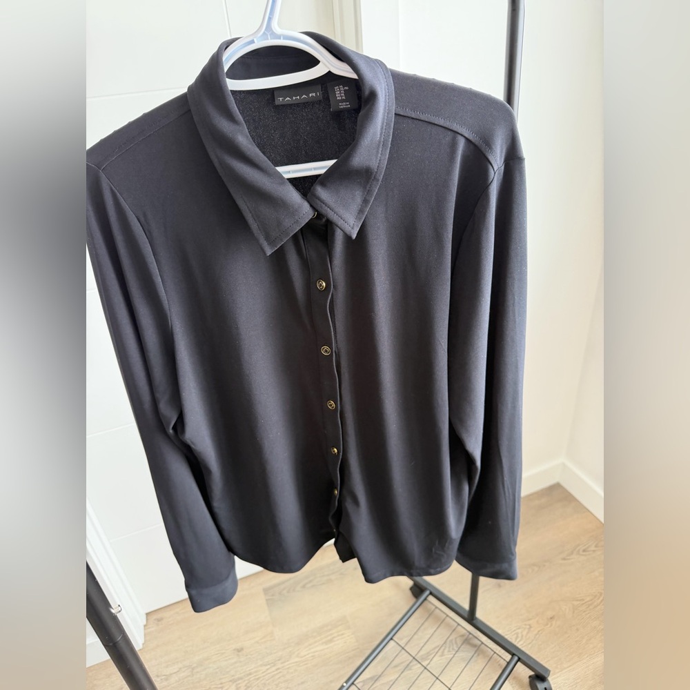 Tahari Black Button-Up Blouse
